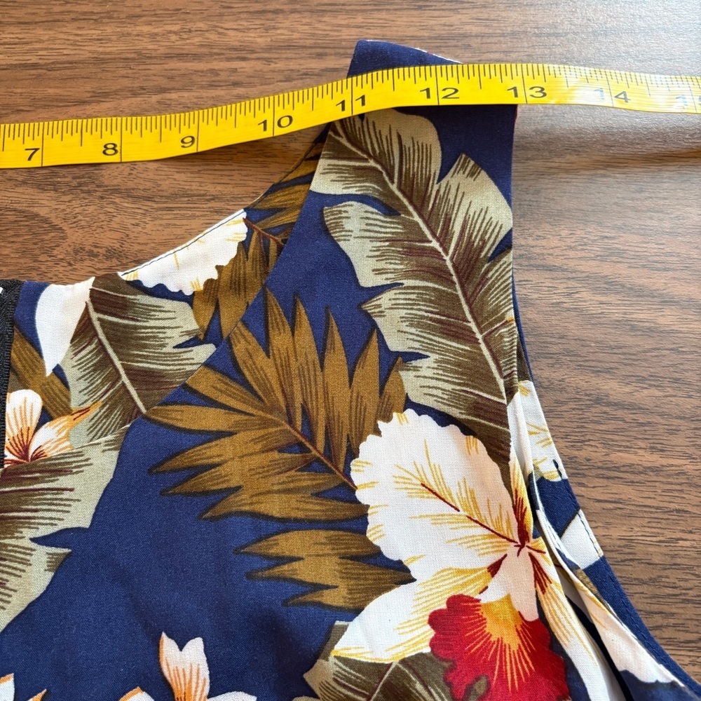 ❤️ VTG TwoPalms Hawaii Navy Floral Sarong Dress Faux Wrap Midi Boho Tropical L - Picture 6 of 10